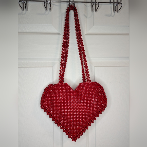 Isaac Mizrahi Handbags - Isaac Mizrahi red heart shaped beaded purse